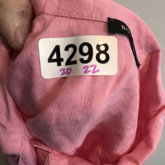 Boston Proper Pink Linen Button Up Blouse Women’s XS Tie Front Party Shower Long - Picture 3 of 12